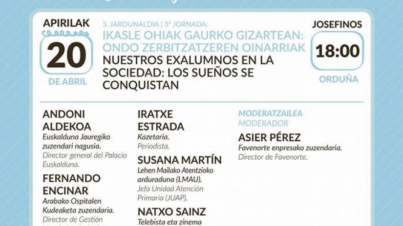 Josu Erkorekak datorren ostiralean, apirilak 20, Urduñako Josefinoetan egingo diren Hezkuntza eta etorkizunerako jardunaldiak itixko ditu